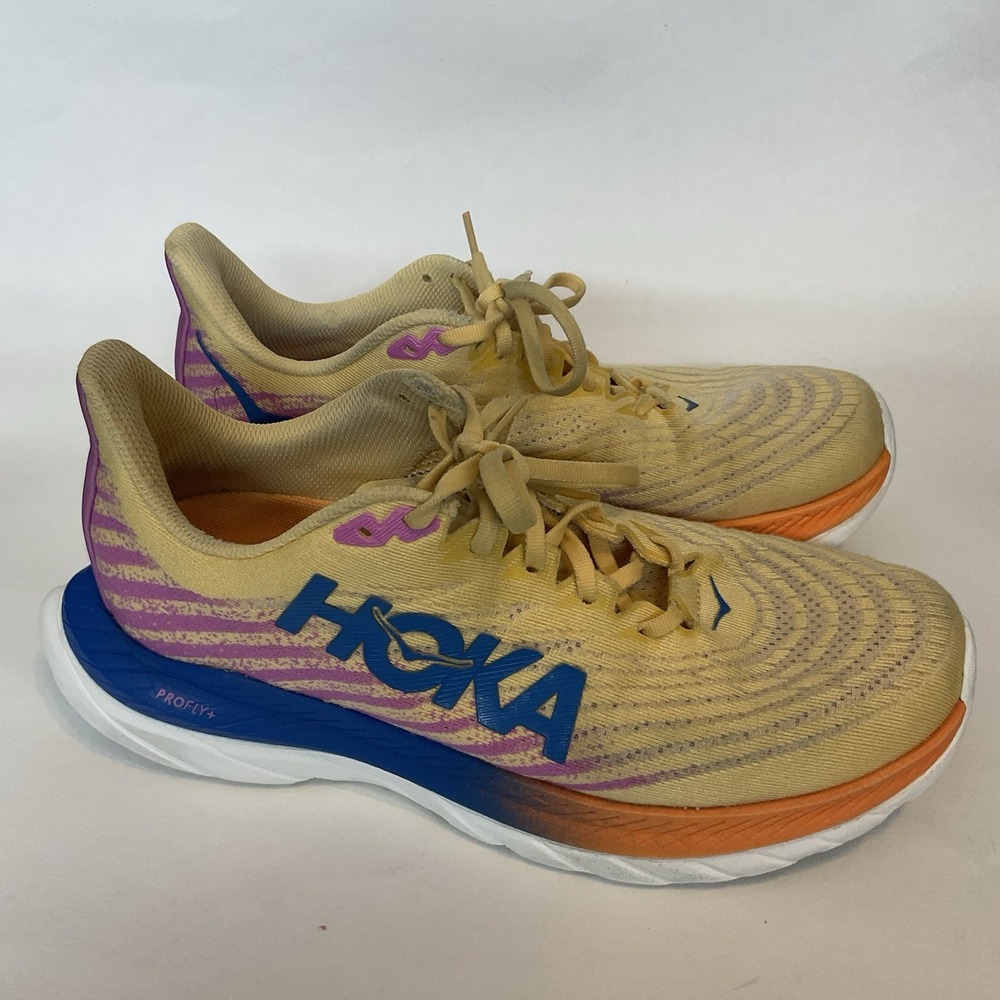 Hoka One One Mach 5 Womens Running Shoes Size 9B Yellow Blue‎ Sneakers